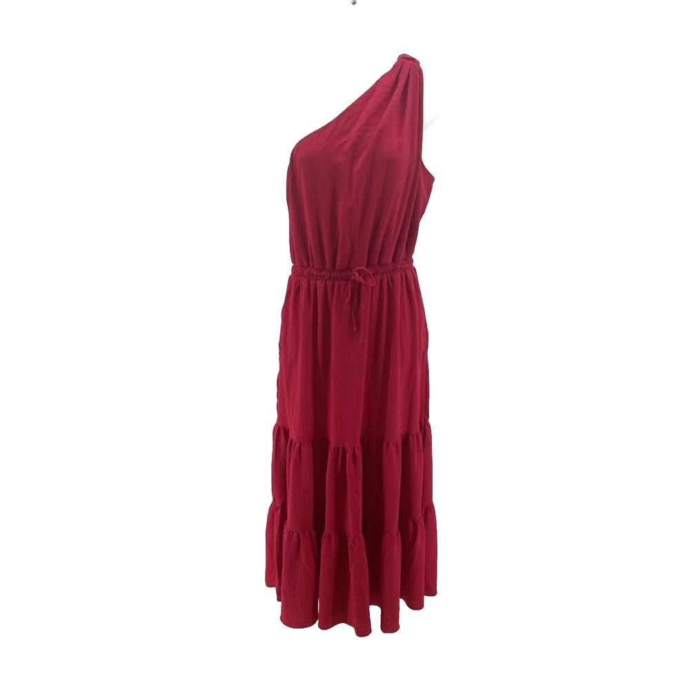 Max Studio Cranberry One Shoulder Sleeveless Sundress
